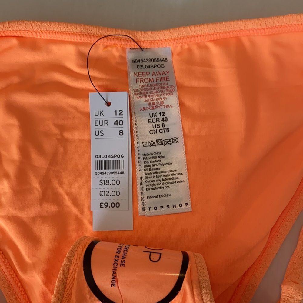 NWT Topshop Neon Orange Bikini Bottoms Size 8 - Picture 8 of 9